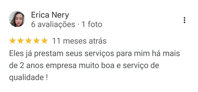 Avaliação de Erica Nery no Google: cliente há mais de 2 anos, empresa muito boa e serviço de qualidade