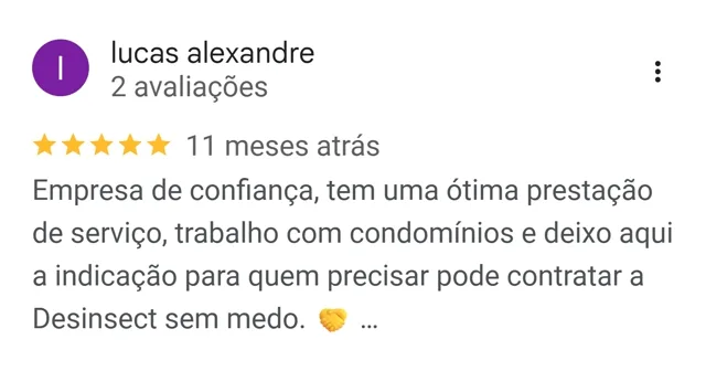 Avaliação de lucas alexandre no Google: empresa de confiança, trabalha com condomínios