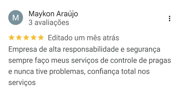 Avaliação de Maykon Araújo no Google: empresa de alta responsabilidade e segurança, confiança total nos serviços