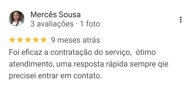 Avaliação de Mercês Sousa no Google: contratação eficaz e resposta rápida sempre que precisou
